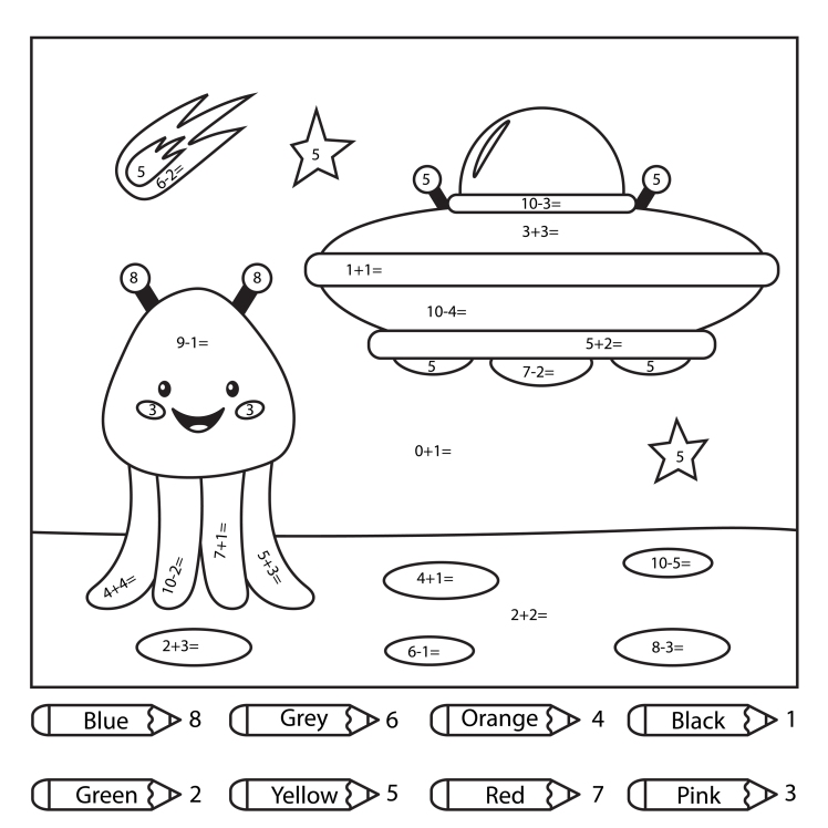 Educational Coloring Page For Kids. Paint Color By Subtraction A